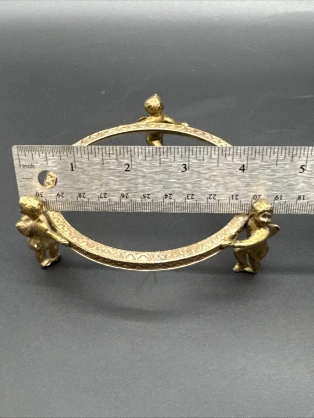 Vintage Ormolu Brass Cherub Stand Plant Candle Bowl Ornate Hollywood Regency